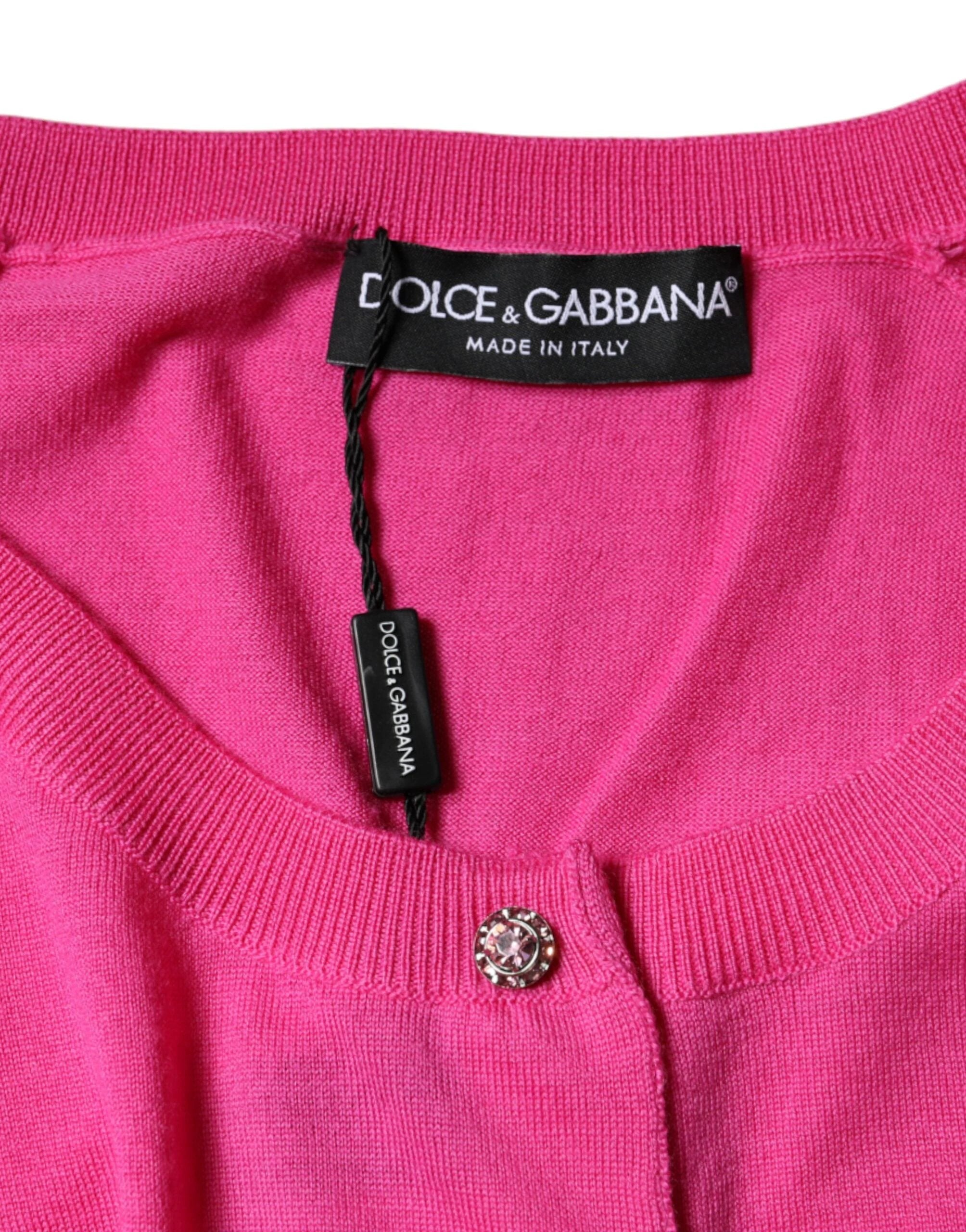 Dolce & Gabbana Pink Wool Button Down Short Sleeve Blouse Top by Dolce & Gabbana