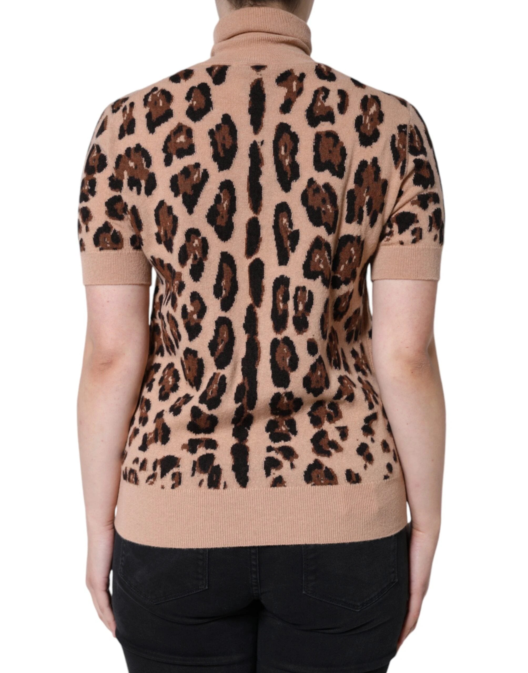 Dolce & Gabbana Beige Leopard Print Wool Turtleneck Top by Dolce & Gabbana