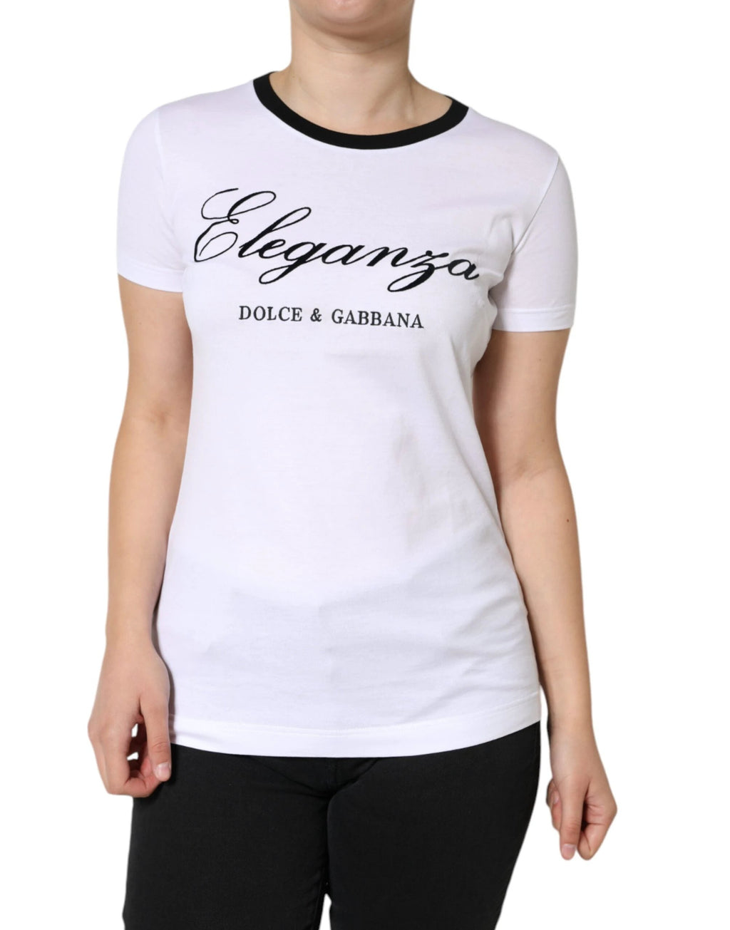 Dolce & Gabbana White Eleganza Print Cotton Short Sleeves T-shirt by Dolce & Gabbana