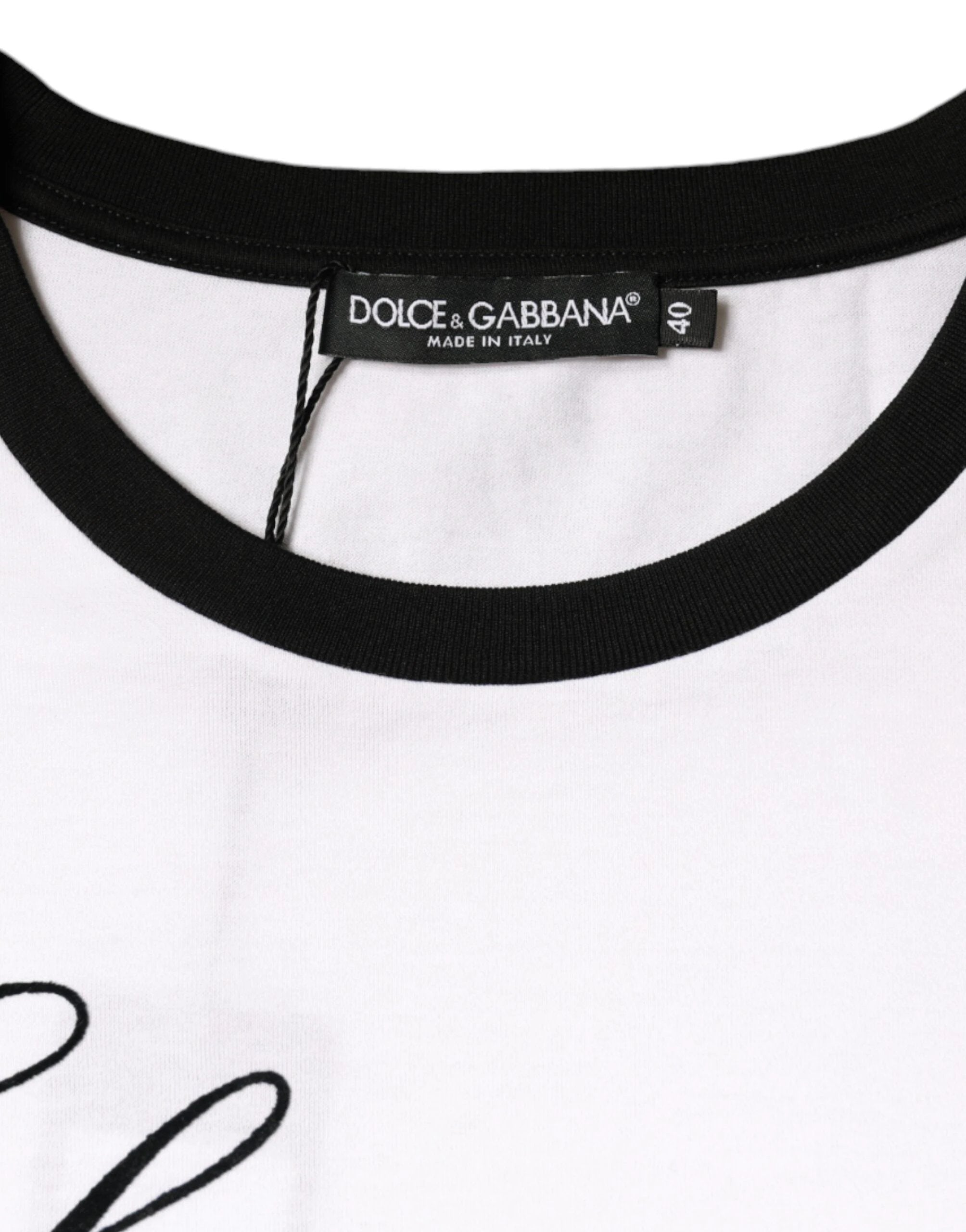 Dolce & Gabbana White Eleganza Print Cotton Short Sleeves T-shirt by Dolce & Gabbana