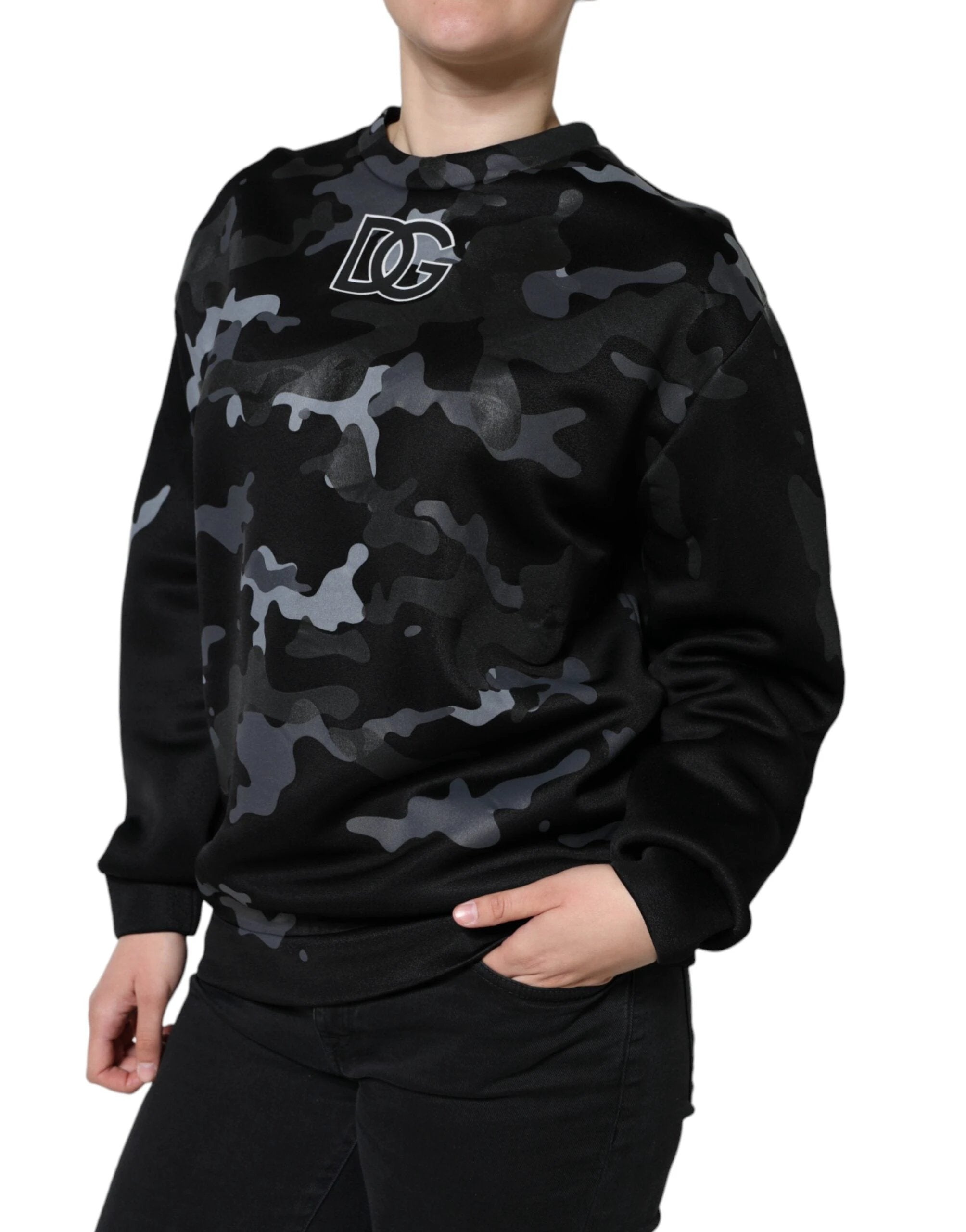 Dolce & Gabbana Black Camouflage Round Neck Sweatshirt Sweater by Dolce & Gabbana