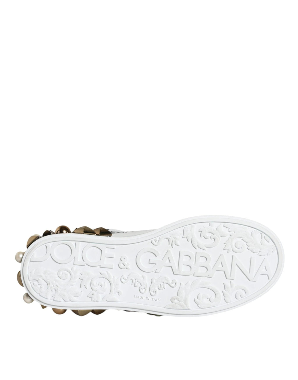 Dolce & Gabbana White Leather Floral Studded Sneakers Shoes by Dolce & Gabbana