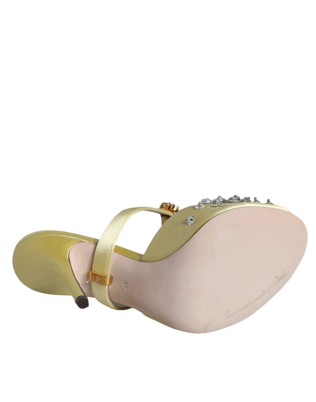 Dolce & Gabbana Yellow Mary Janes Satin Crystal Sandals Shoes by Dolce & Gabbana