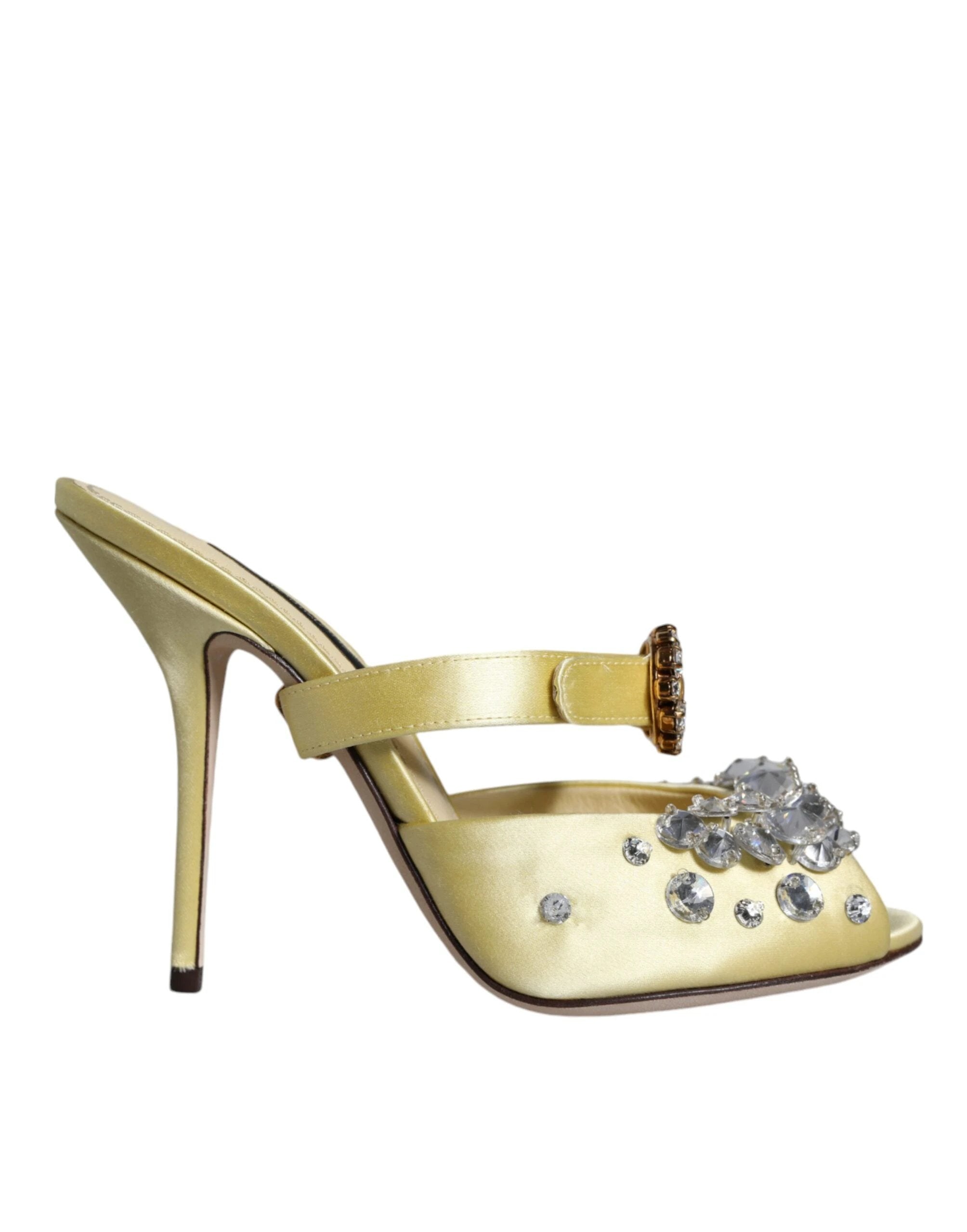 Dolce & Gabbana Yellow Mary Janes Satin Crystal Sandals Shoes by Dolce & Gabbana