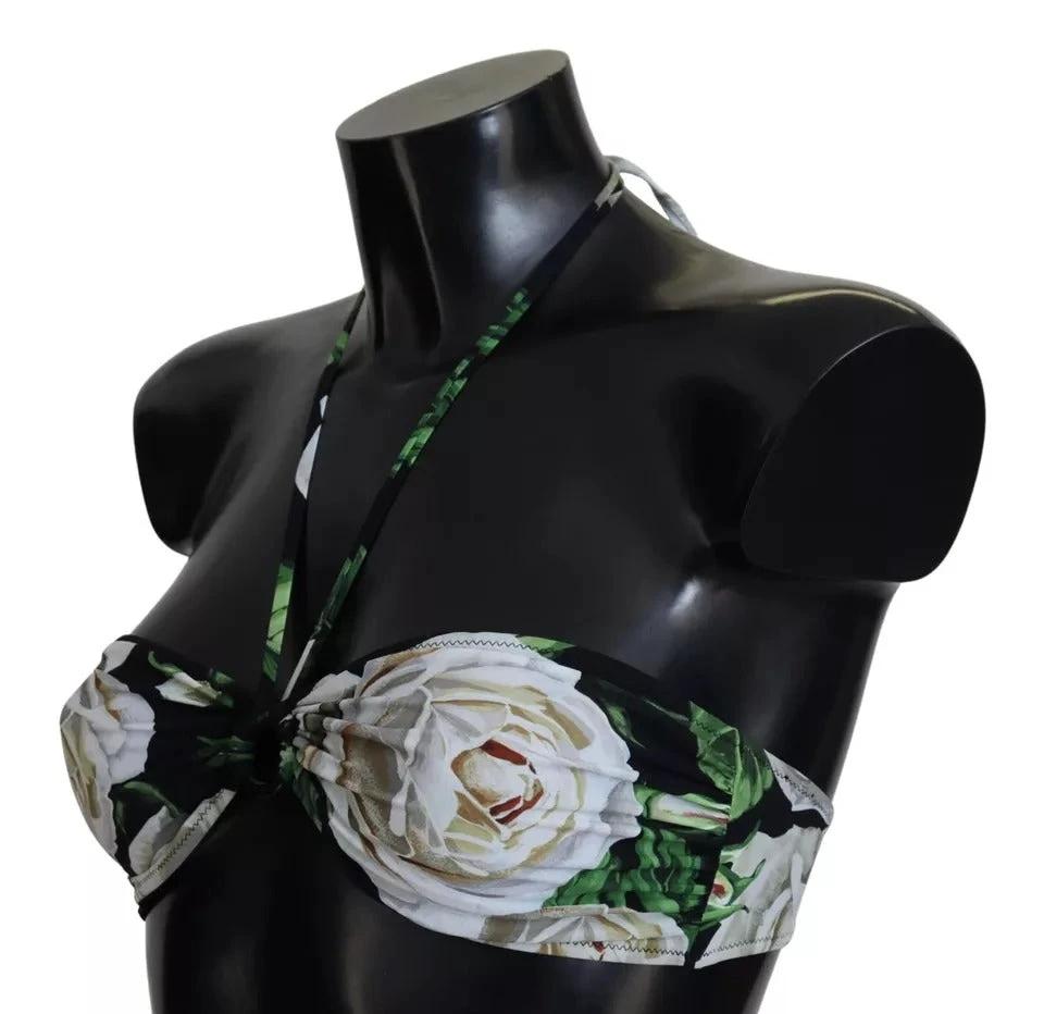 Dolce & Gabbana Black Floral Halter Beachwear Swimwear Bikini Top by Dolce & Gabbana