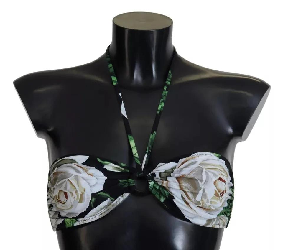 Dolce & Gabbana Black Floral Halter Beachwear Swimwear Bikini Top by Dolce & Gabbana