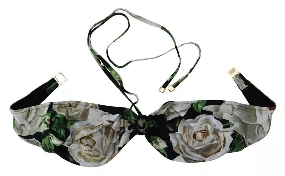 Dolce & Gabbana Black Floral Halter Beachwear Swimwear Bikini Top by Dolce & Gabbana