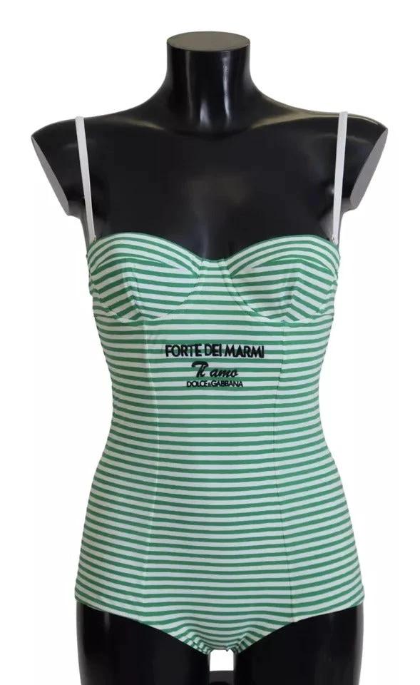 Dolce & Gabbana White Green Stripes One Piece Beachwear Swimwear by Dolce & Gabbana