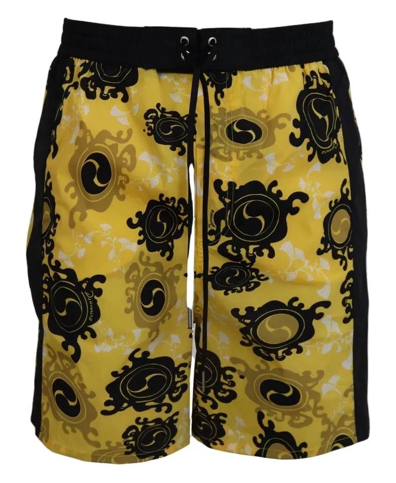 Dsquared² Yellow Black Printed Nylon Beachwear Shorts Swimwear by Dsquared²