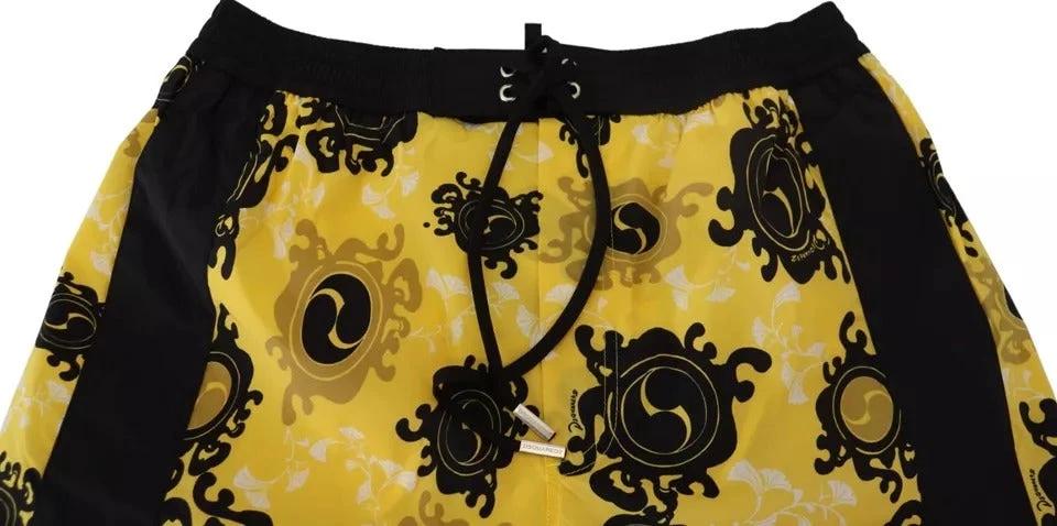 Dsquared² Yellow Black Printed Nylon Beachwear Shorts Swimwear by Dsquared²