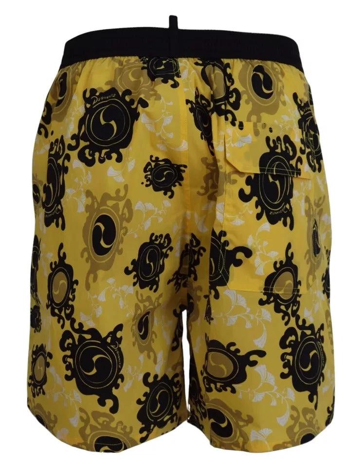 Dsquared² Yellow Black Printed Nylon Beachwear Shorts Swimwear by Dsquared²