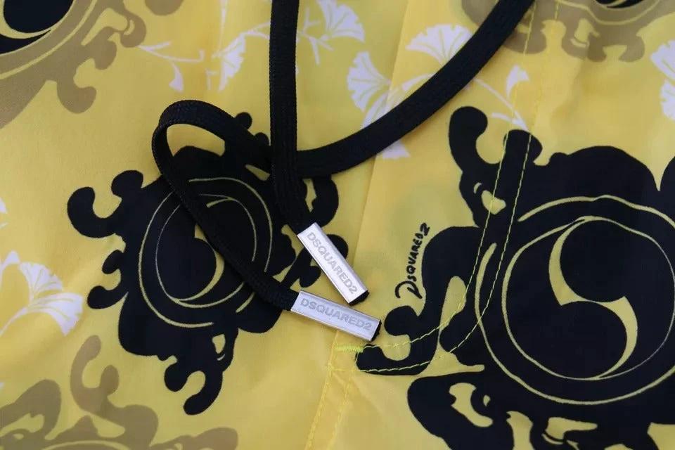 Dsquared² Yellow Black Printed Nylon Beachwear Shorts Swimwear by Dsquared²