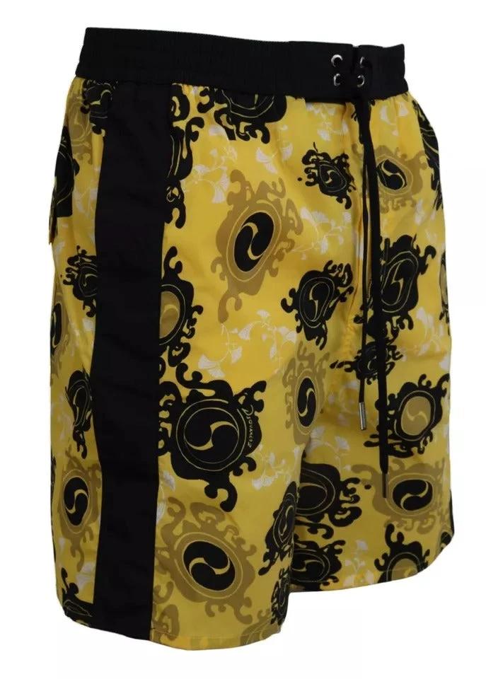 Dsquared² Yellow Black Printed Nylon Beachwear Shorts Swimwear by Dsquared²
