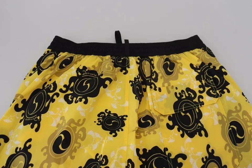 Dsquared² Yellow Black Printed Nylon Beachwear Shorts Swimwear by Dsquared²