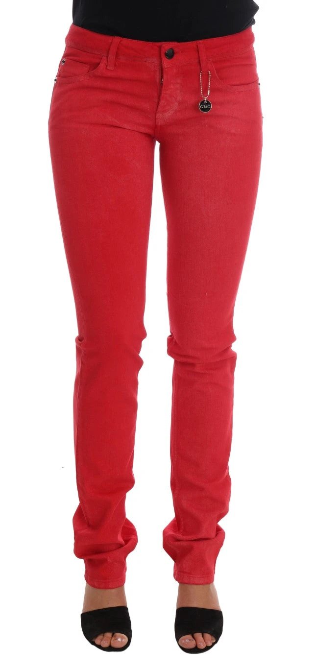 Costume National Red Cotton Stretch Slim Jeans by Costume National