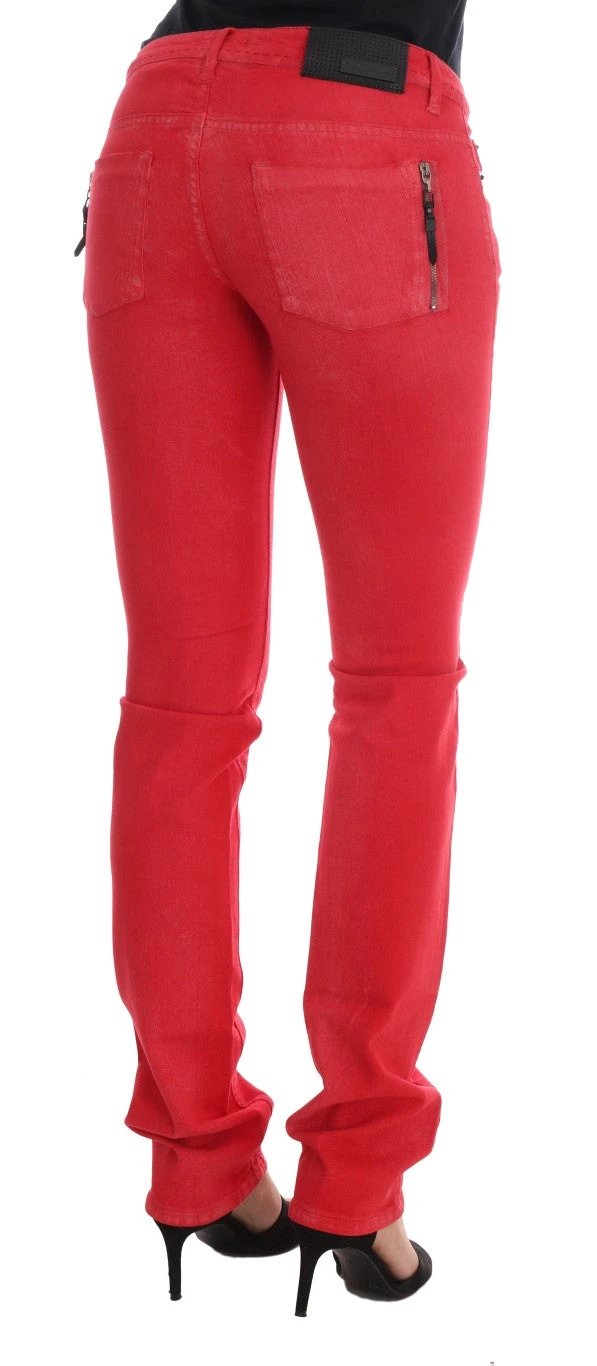 Costume National Red Cotton Stretch Slim Jeans by Costume National
