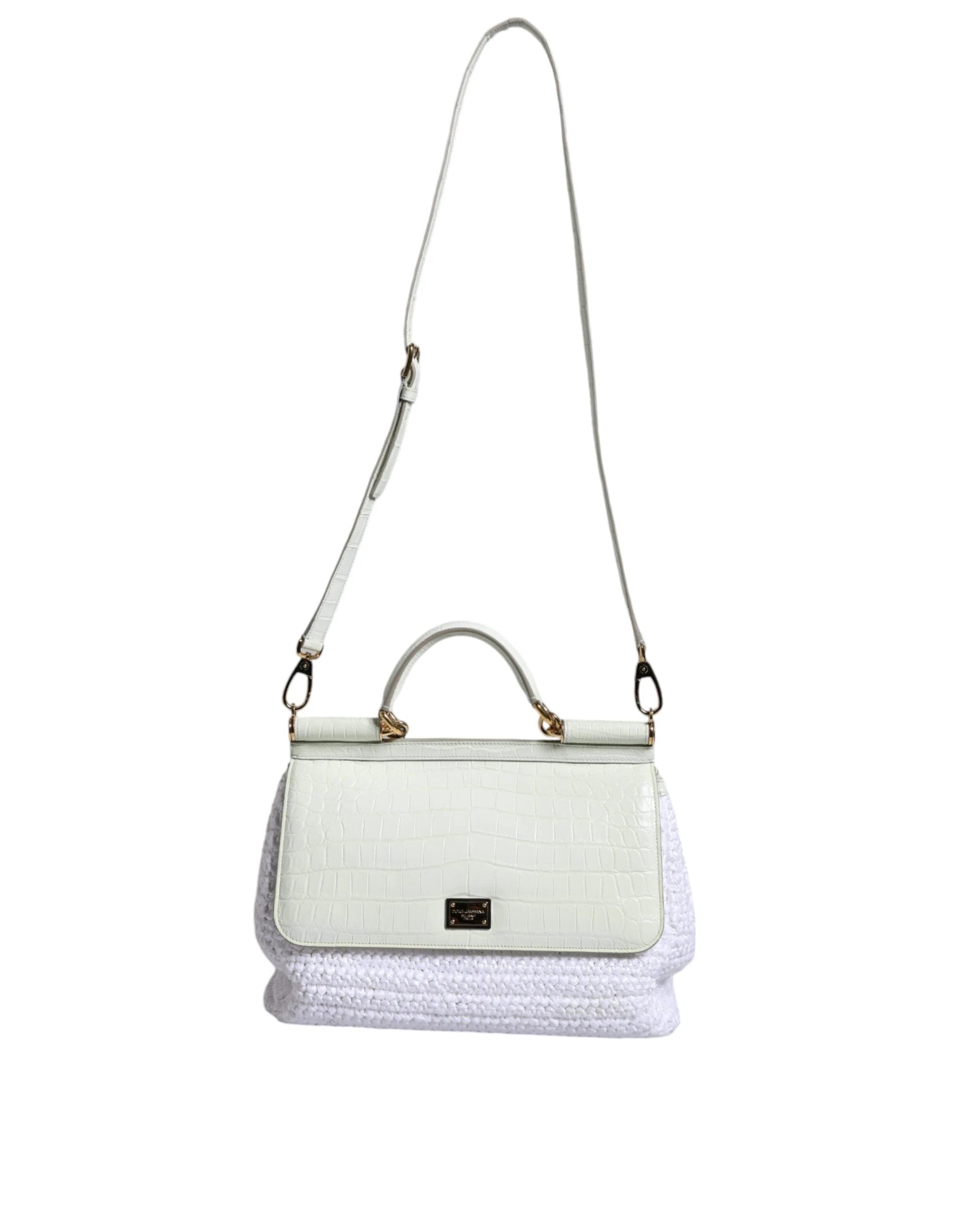 Dolce & Gabbana White Rafia Leather SICILY Crossbody Bag by Dolce & Gabbana