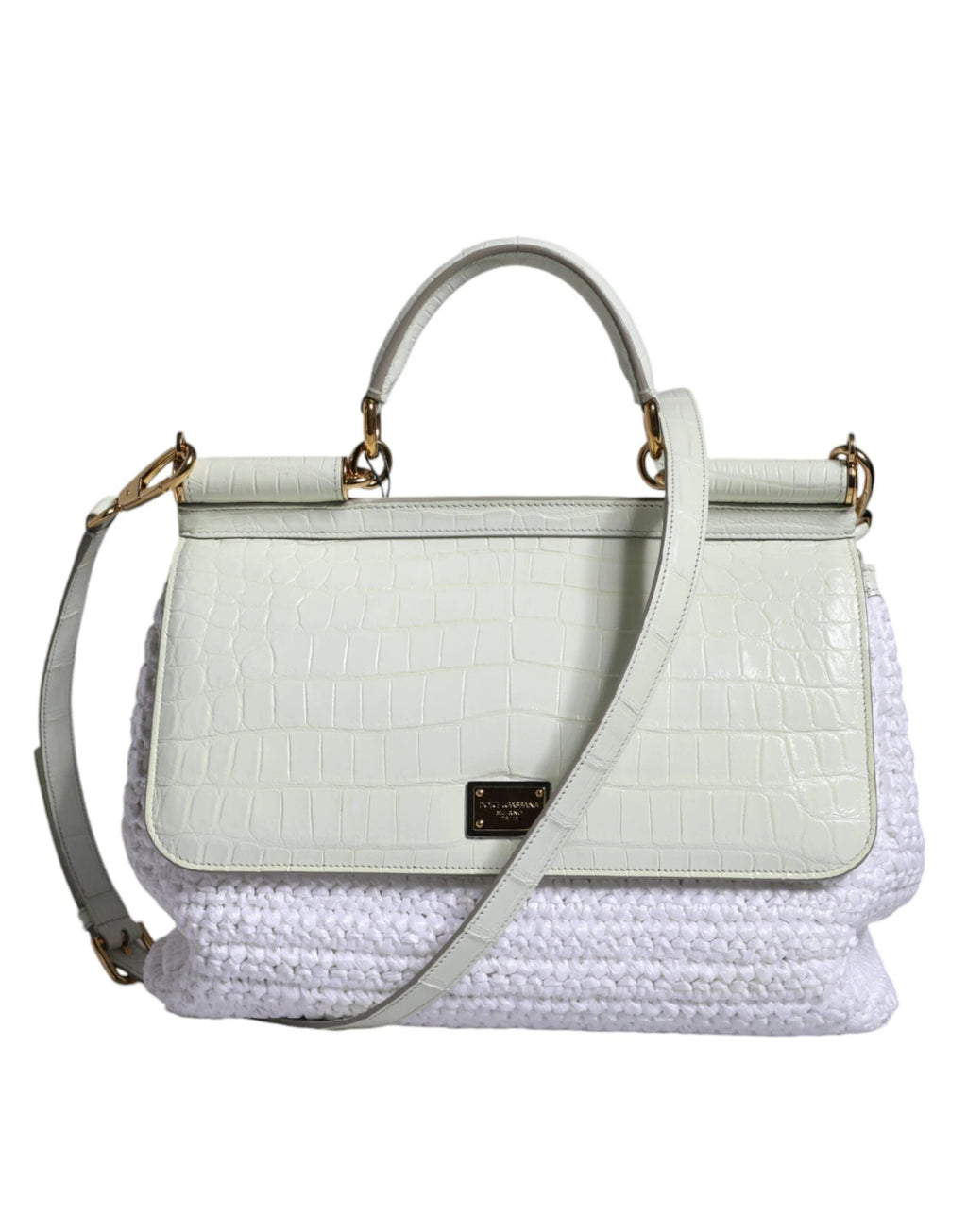 Dolce & Gabbana White Rafia Leather SICILY Crossbody Bag by Dolce & Gabbana