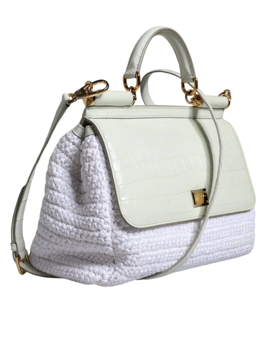 Dolce & Gabbana White Rafia Leather SICILY Crossbody Bag by Dolce & Gabbana