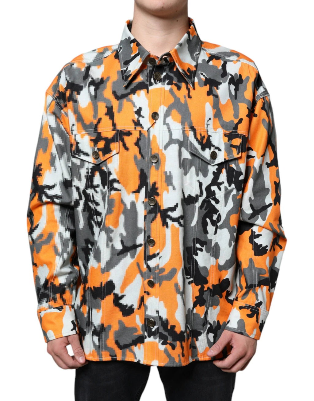 Dolce & Gabbana Multicolor Camouflage Cotton Denim Collared Jacket by Dolce & Gabbana
