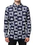 Dolce & Gabbana Blue Crown Logo Print Slim Fit Cotton Shirt by Dolce & Gabbana
