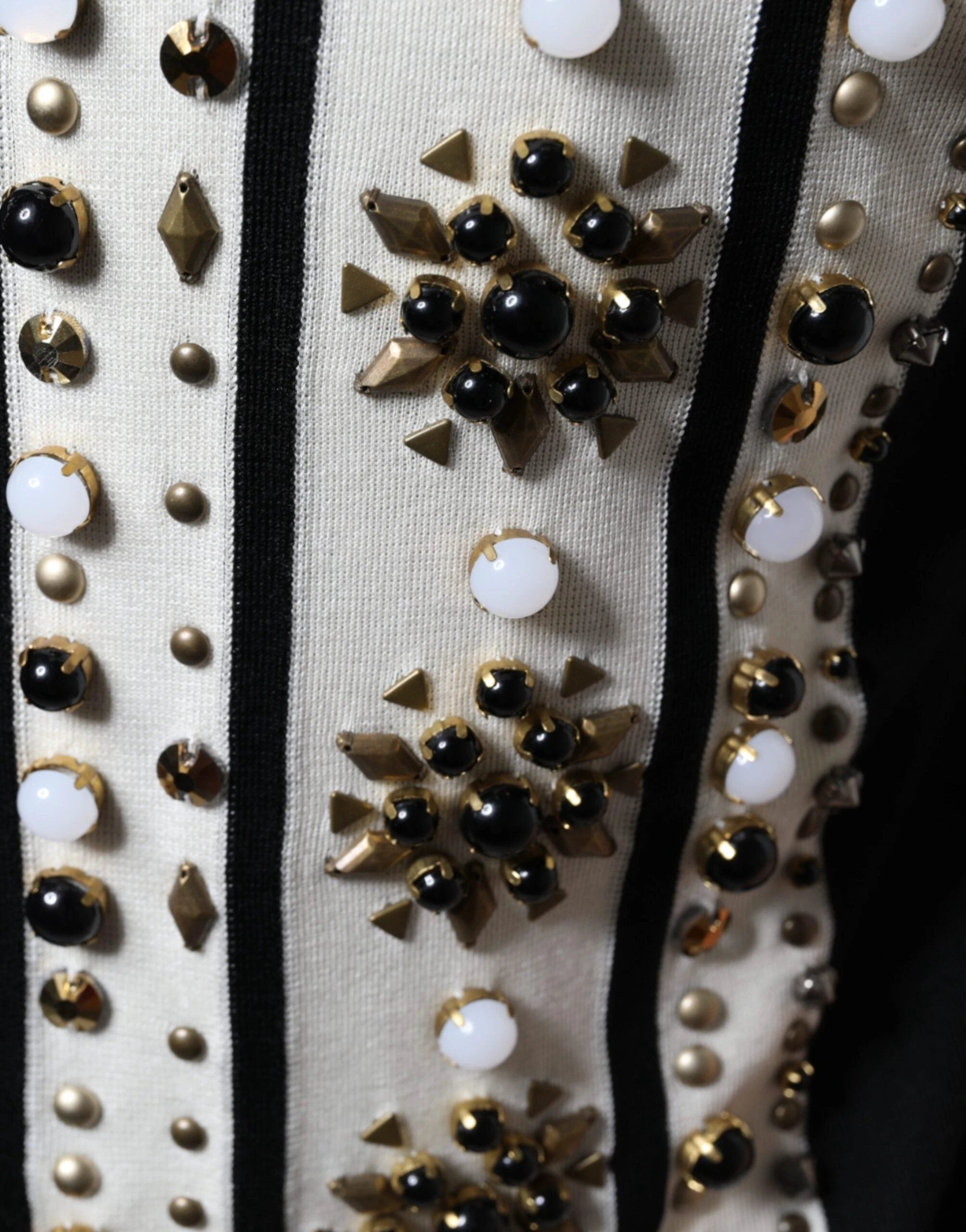 Dolce & Gabbana White Black Silk Studded Stone Crystal Shirt by Dolce & Gabbana