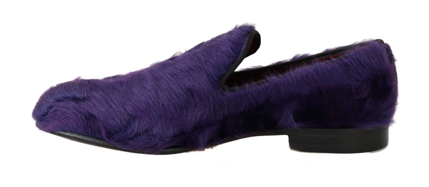 Dolce & Gabbana Purple Sheep Fur Leather Loafers by Dolce & Gabbana