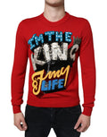 Dolce & Gabbana Red I'm The King Wool Crew Neck Sweatshirt Sweater by Dolce & Gabbana