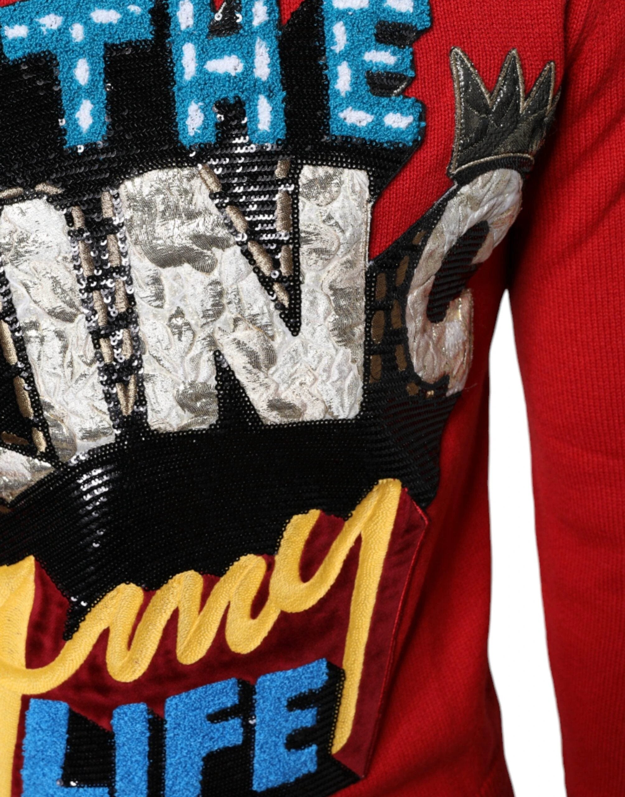 Dolce & Gabbana Red I'm The King Wool Crew Neck Sweatshirt Sweater by Dolce & Gabbana