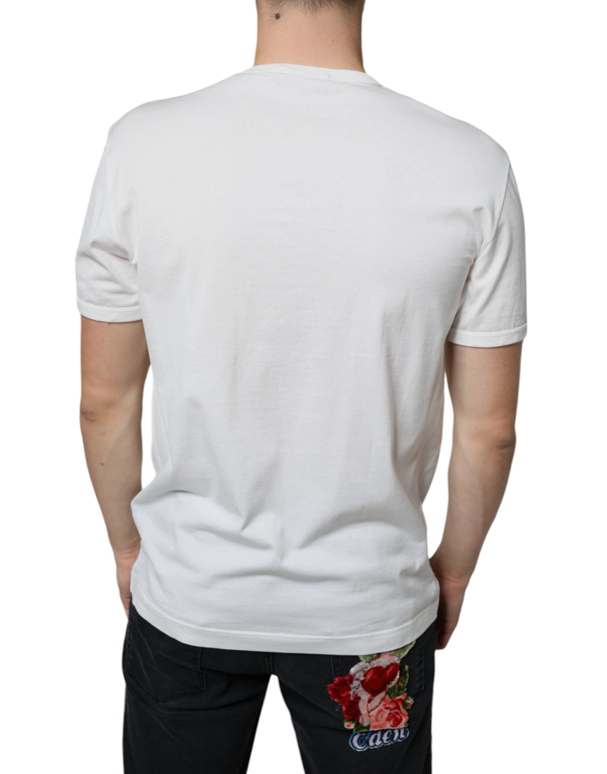 Dolce & Gabbana White Logo Embossed Cotton Crewneck T-shirt by Dolce & Gabbana