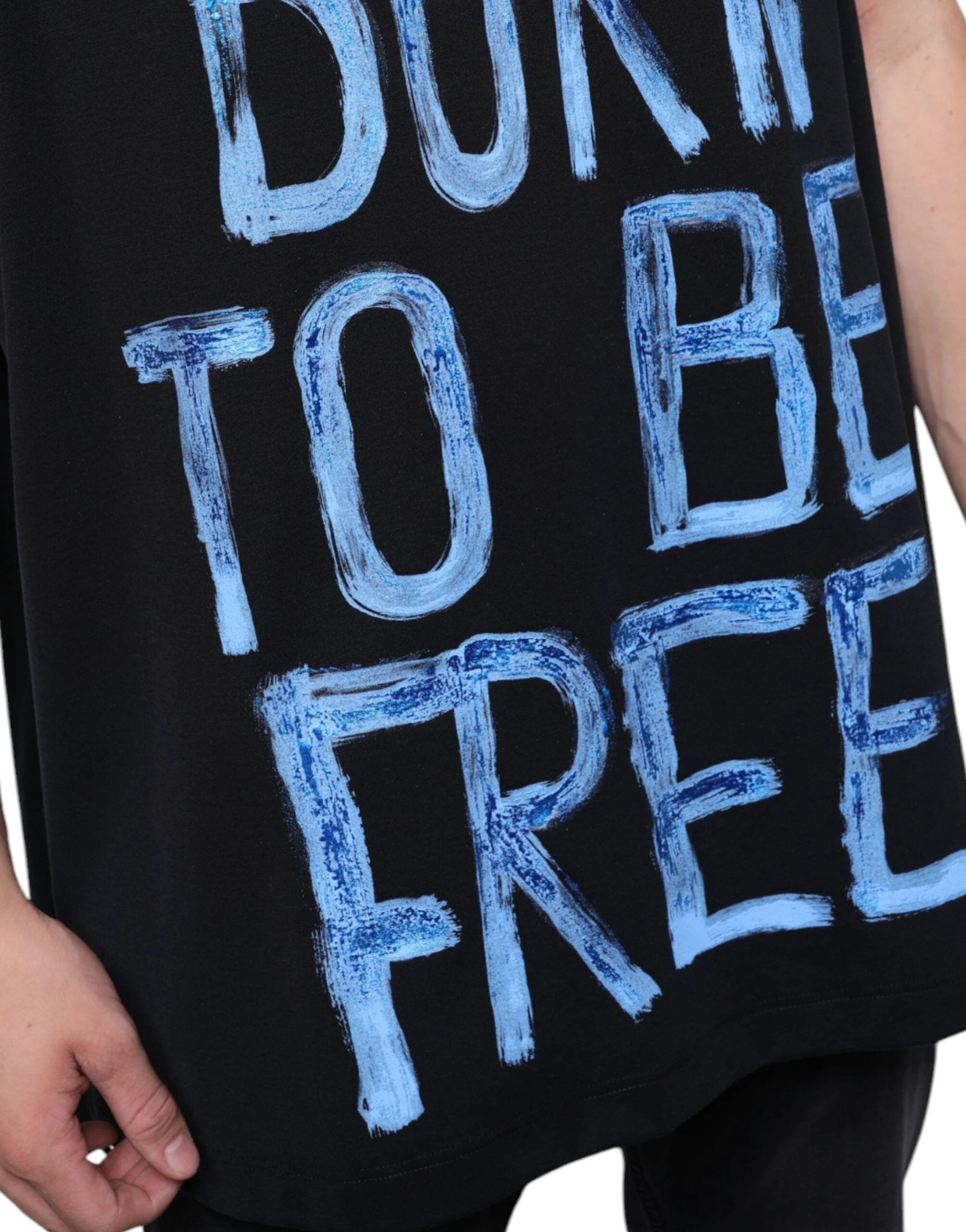 Dolce & Gabbana Black Cotton Born To Be Free Sleeveless T-shirt by Dolce & Gabbana