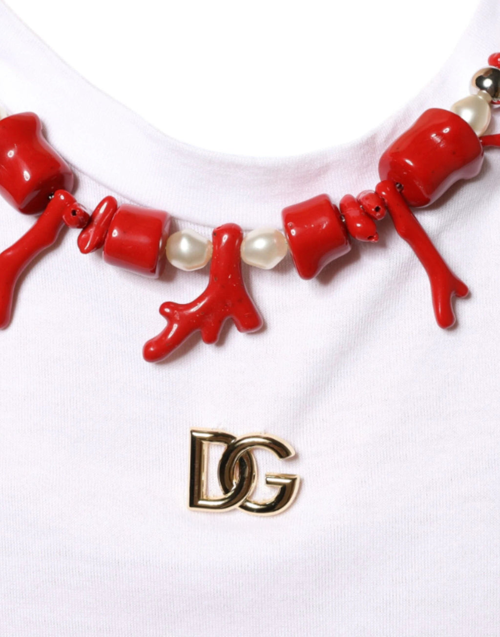Dolce & Gabbana White Cotton Necklace Embellished T-shirt by Dolce & Gabbana