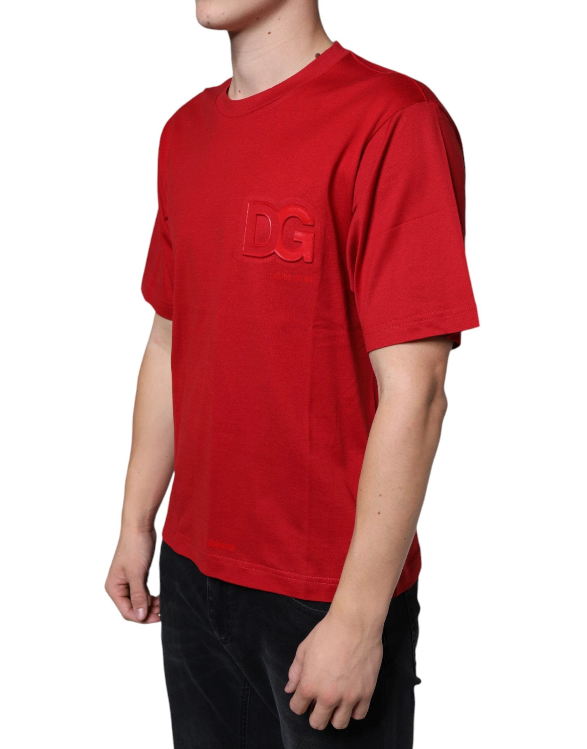 Dolce & Gabbana Red Cotton DG Logo Print Crew Neck T-shirt by Dolce & Gabbana
