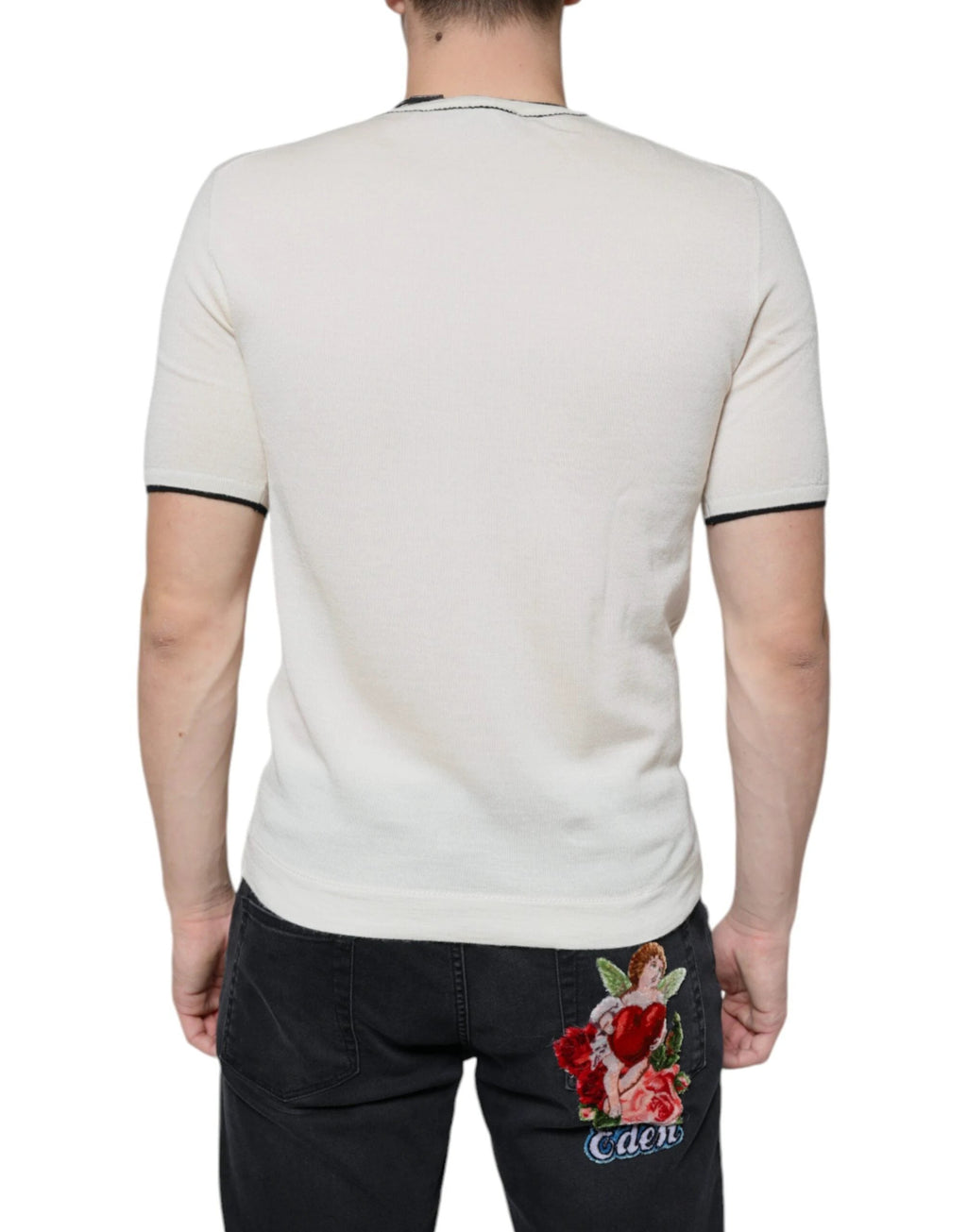 Dolce & Gabbana Off White Cashmere Short Sleeves T-shirt by Dolce & Gabbana