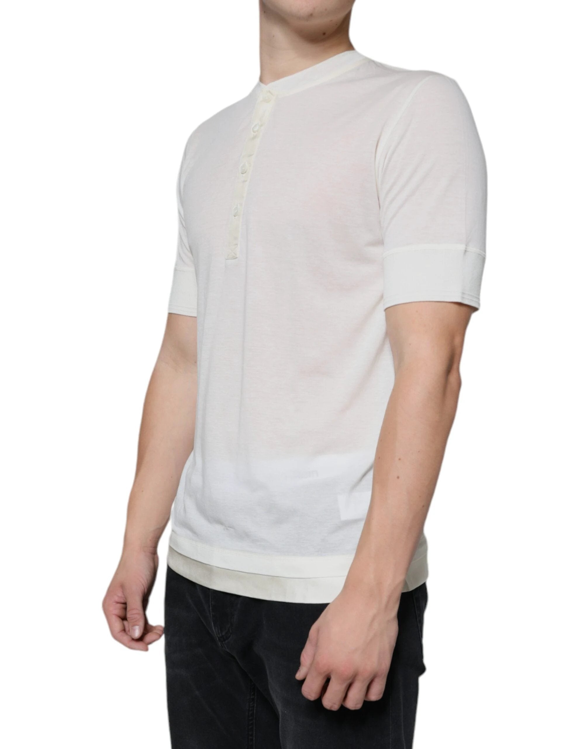 Dolce & Gabbana Off White Cotton Short Sleeves T-shirt by Dolce & Gabbana