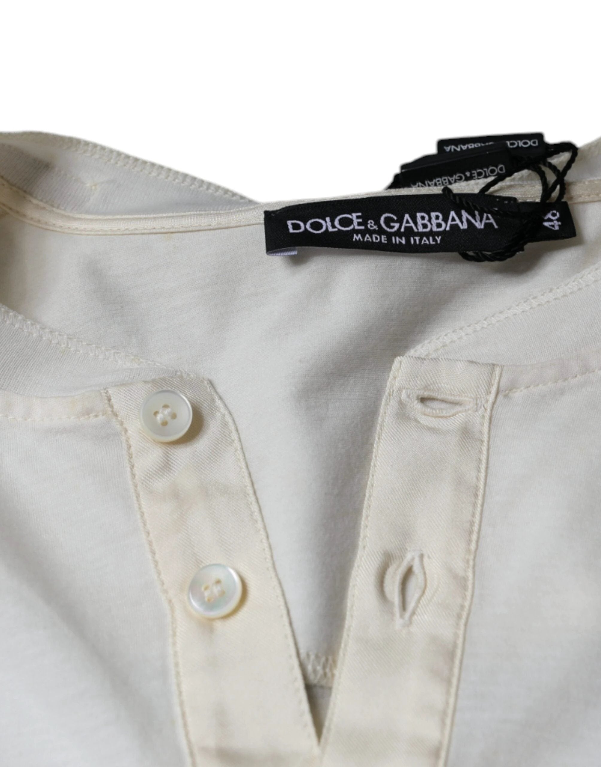 Dolce & Gabbana Off White Cotton Short Sleeves T-shirt by Dolce & Gabbana