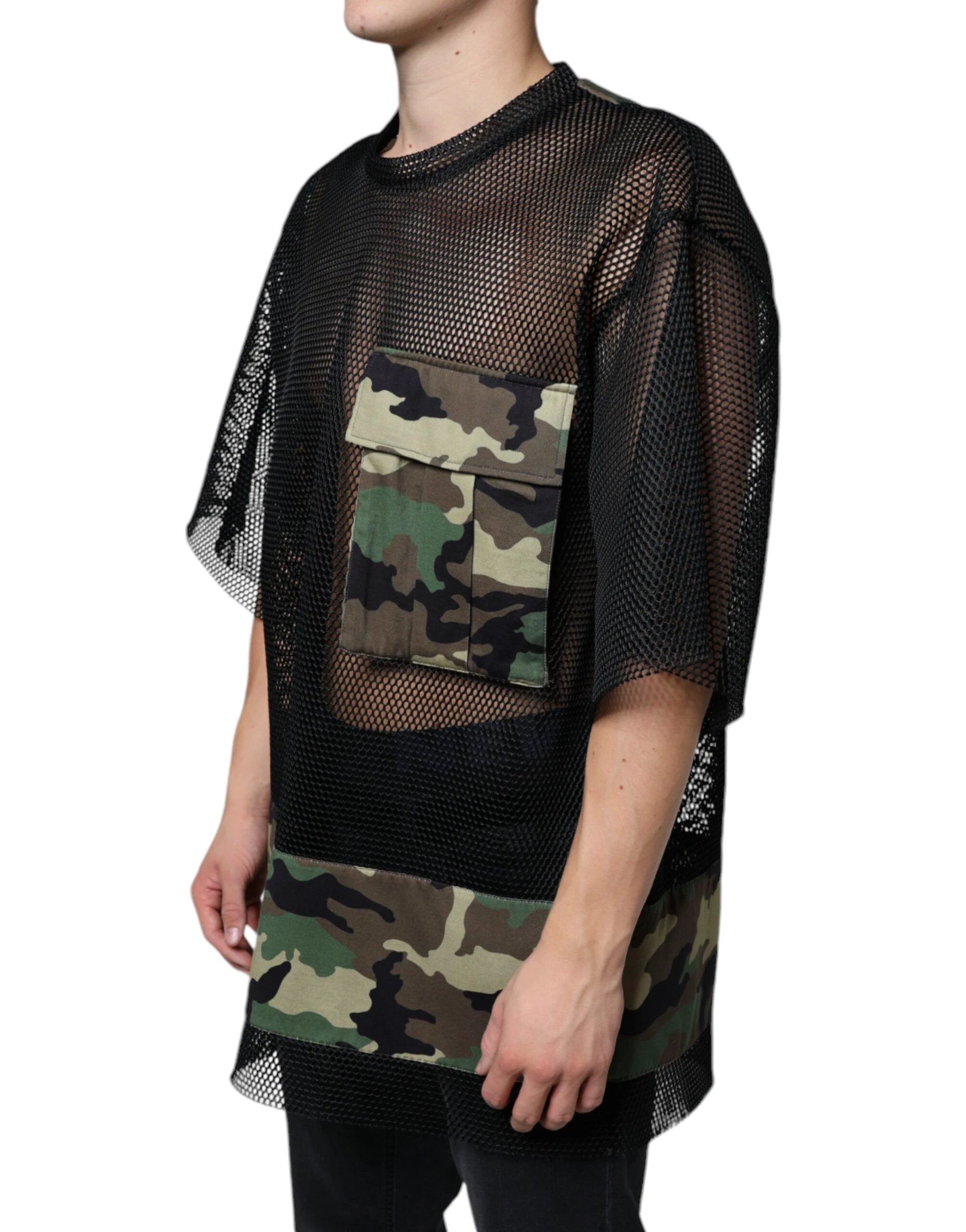 Dolce & Gabbana Black Mesh Camouflage Short Sleeves T-shirt by Dolce & Gabbana