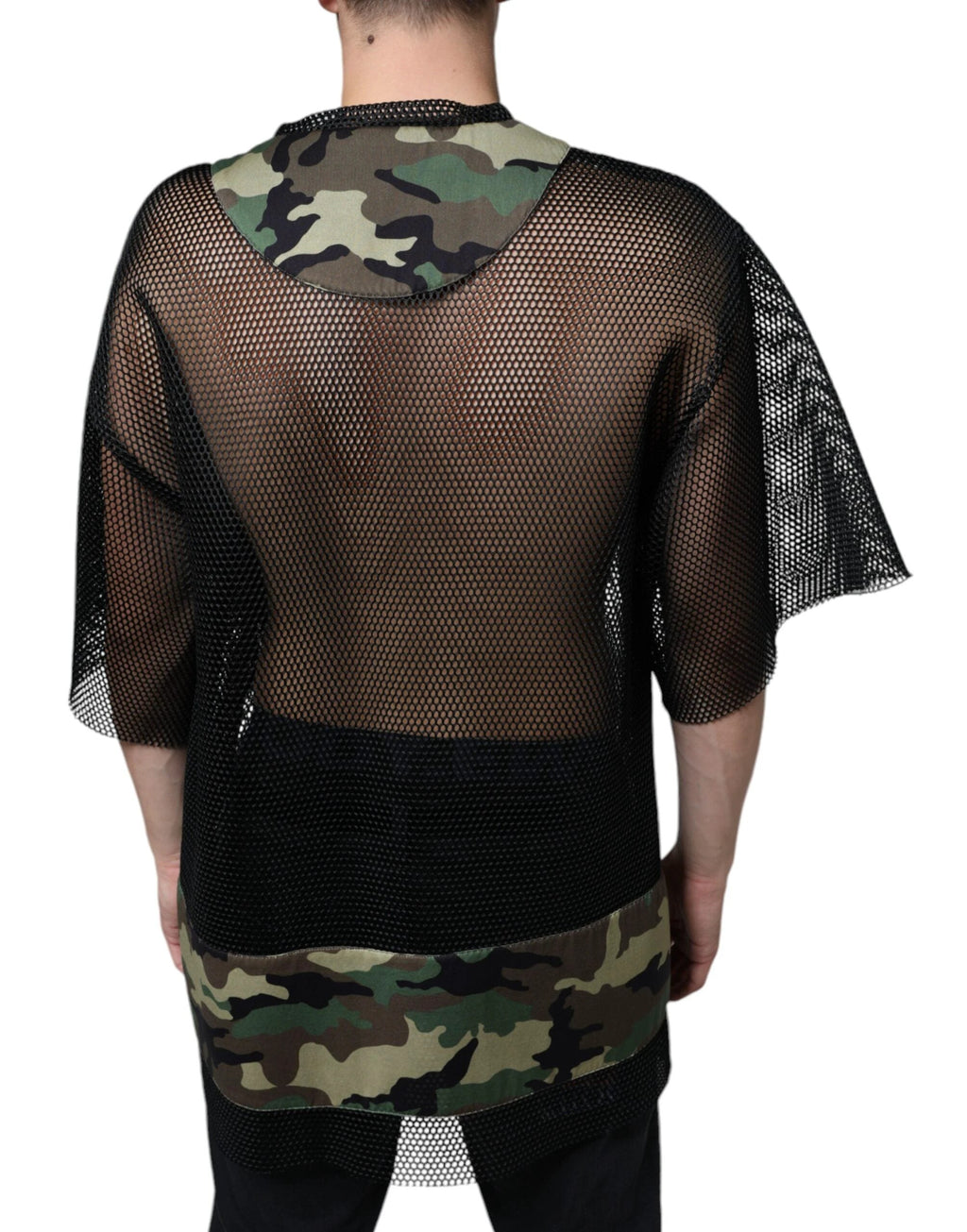 Dolce & Gabbana Black Mesh Camouflage Short Sleeves T-shirt by Dolce & Gabbana