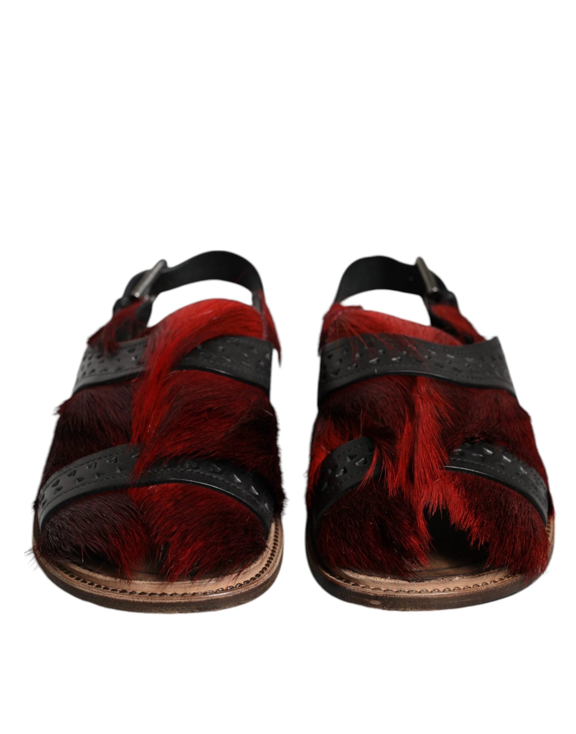 Dolce & Gabbana Black Red Gazelle Hair Leather Sandals Shoes by Dolce & Gabbana