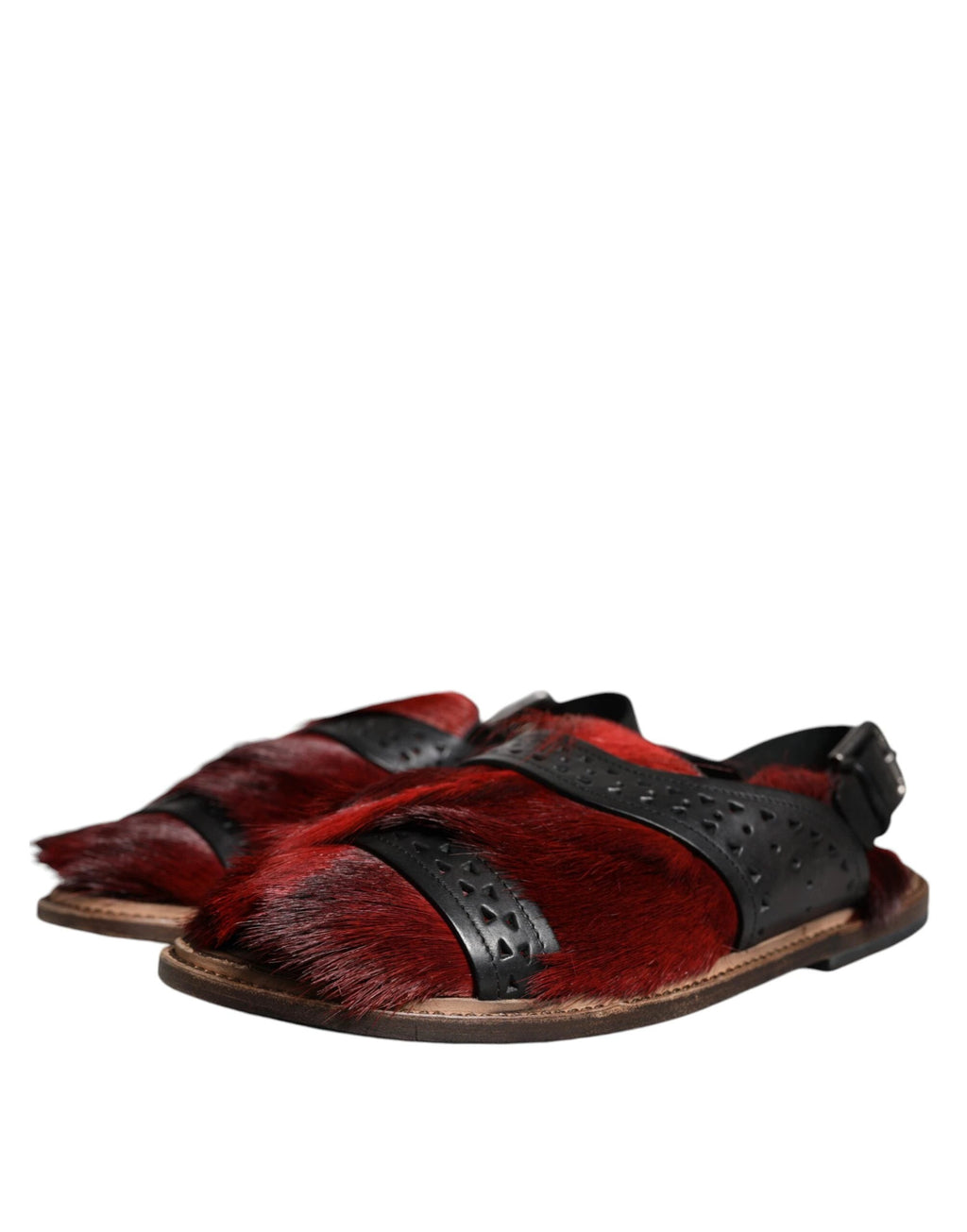 Dolce & Gabbana Black Red Gazelle Hair Leather Sandals Shoes by Dolce & Gabbana