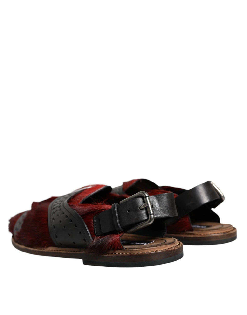 Dolce & Gabbana Black Red Gazelle Hair Leather Sandals Shoes by Dolce & Gabbana