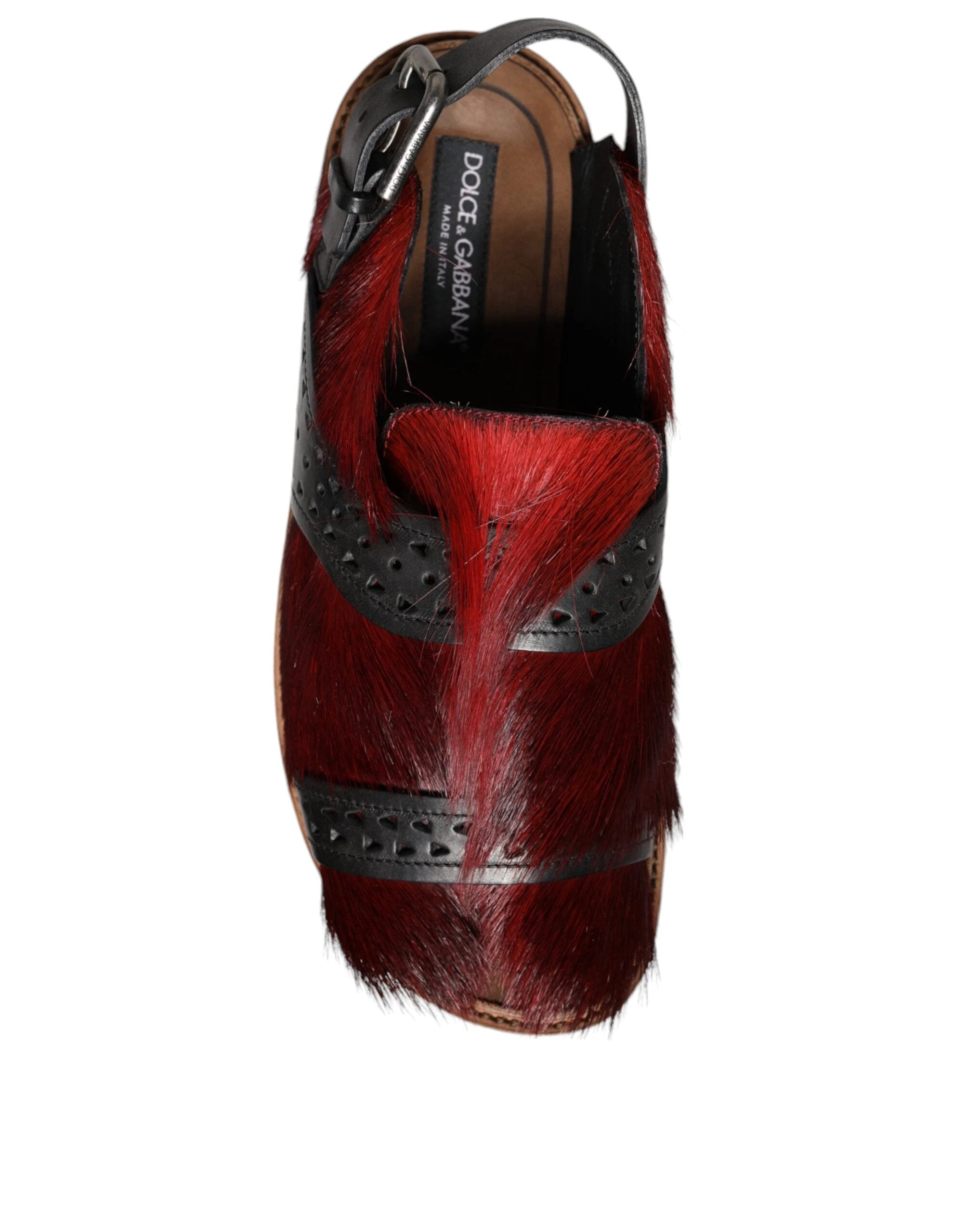 Dolce & Gabbana Black Red Gazelle Hair Leather Sandals Shoes by Dolce & Gabbana