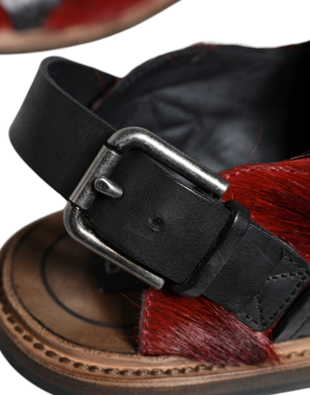 Dolce & Gabbana Black Red Gazelle Hair Leather Sandals Shoes by Dolce & Gabbana