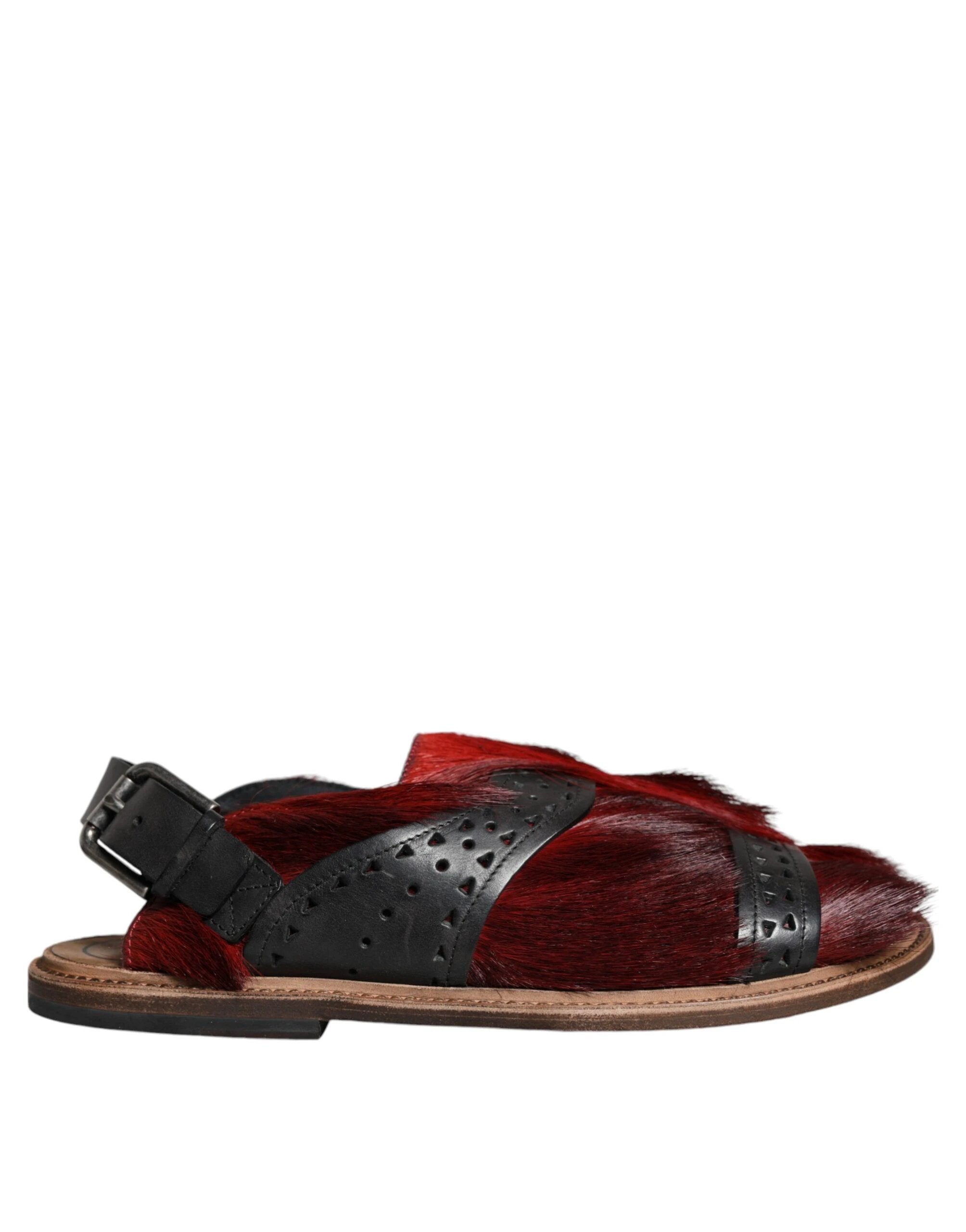 Dolce & Gabbana Black Red Gazelle Hair Leather Sandals Shoes by Dolce & Gabbana