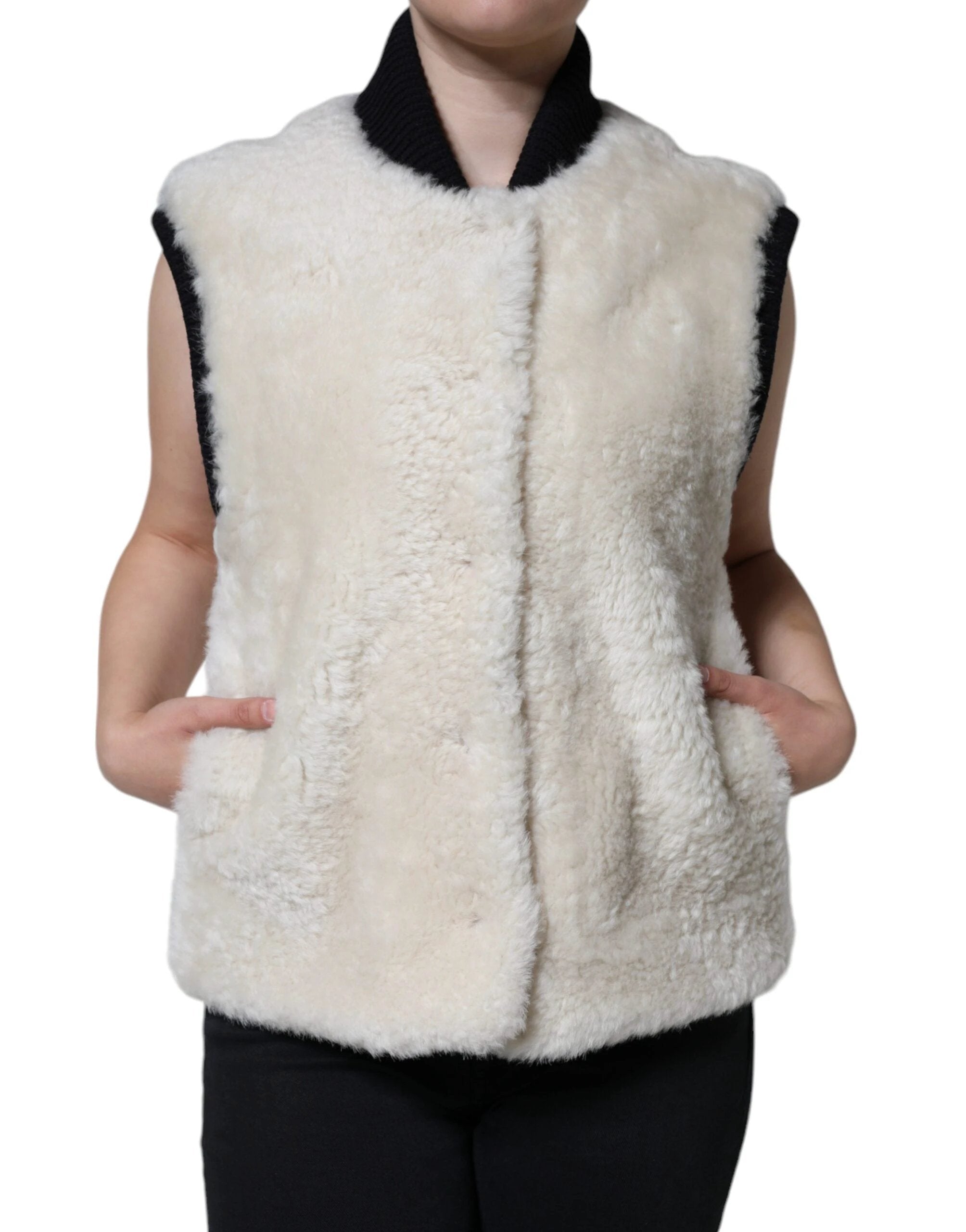 Burberry White WARRENFORD Shearling Leather Vest Coat Jacket by Burberry