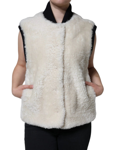 Burberry White WARRENFORD Shearling Leather Vest Coat Jacket by Burberry