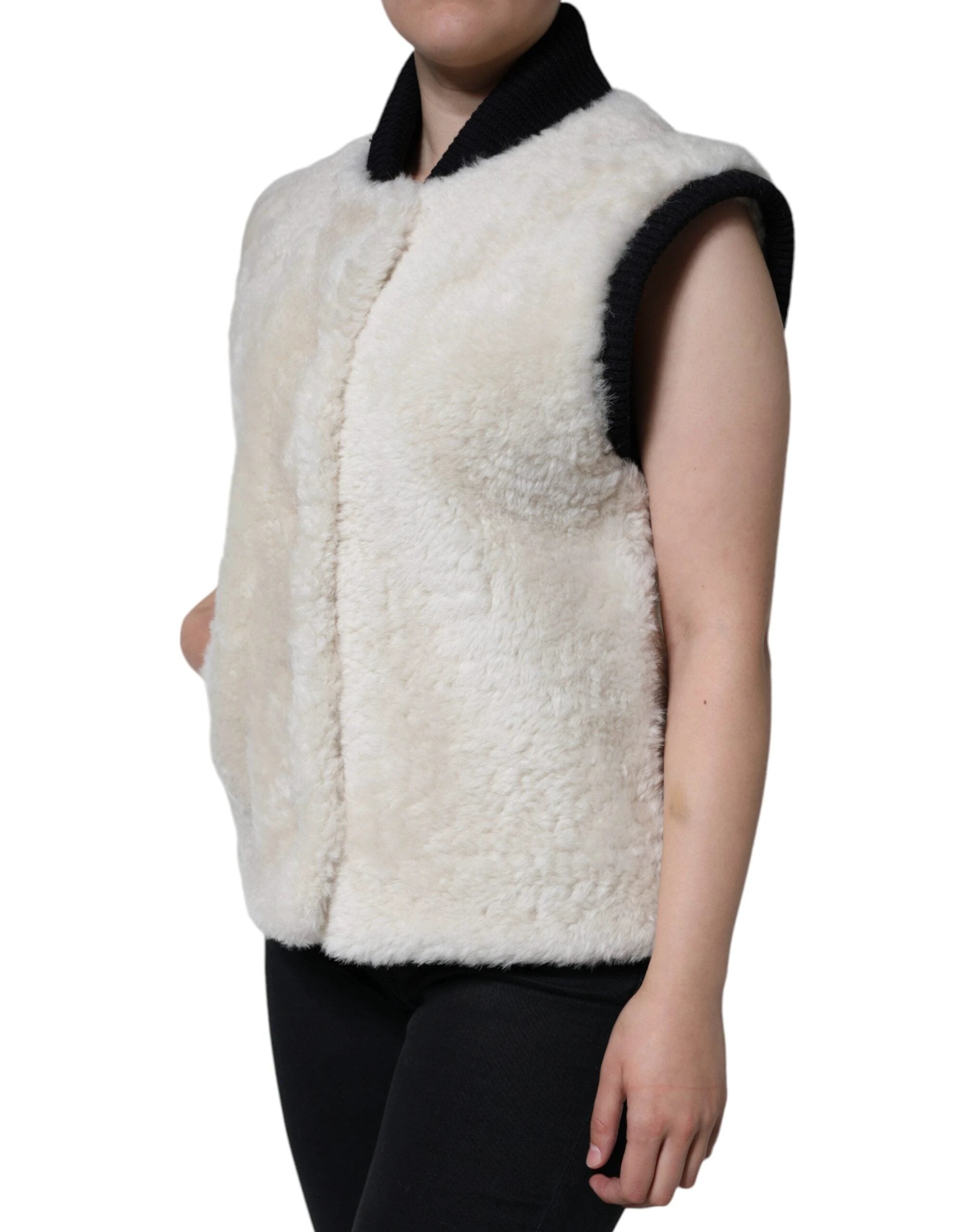 Burberry White WARRENFORD Shearling Leather Vest Coat Jacket by Burberry