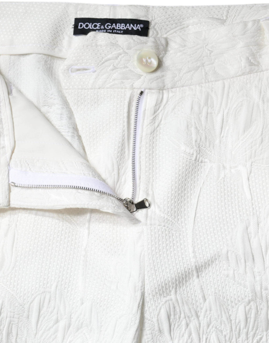 Dolce & Gabbana White Floral Brocade Cotton Cropped Pants by Dolce & Gabbana