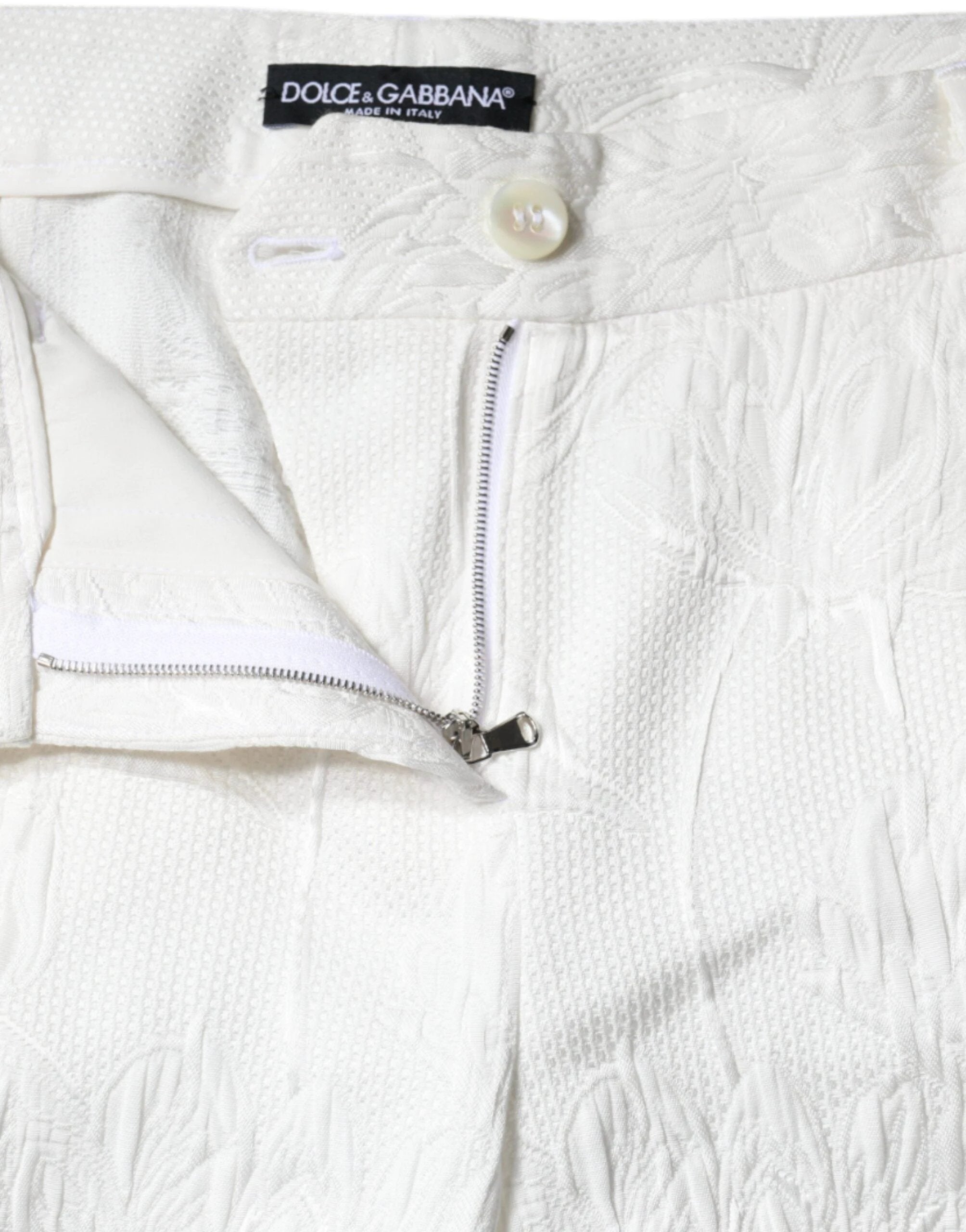 Dolce & Gabbana White Floral Brocade Cotton Cropped Pants by Dolce & Gabbana