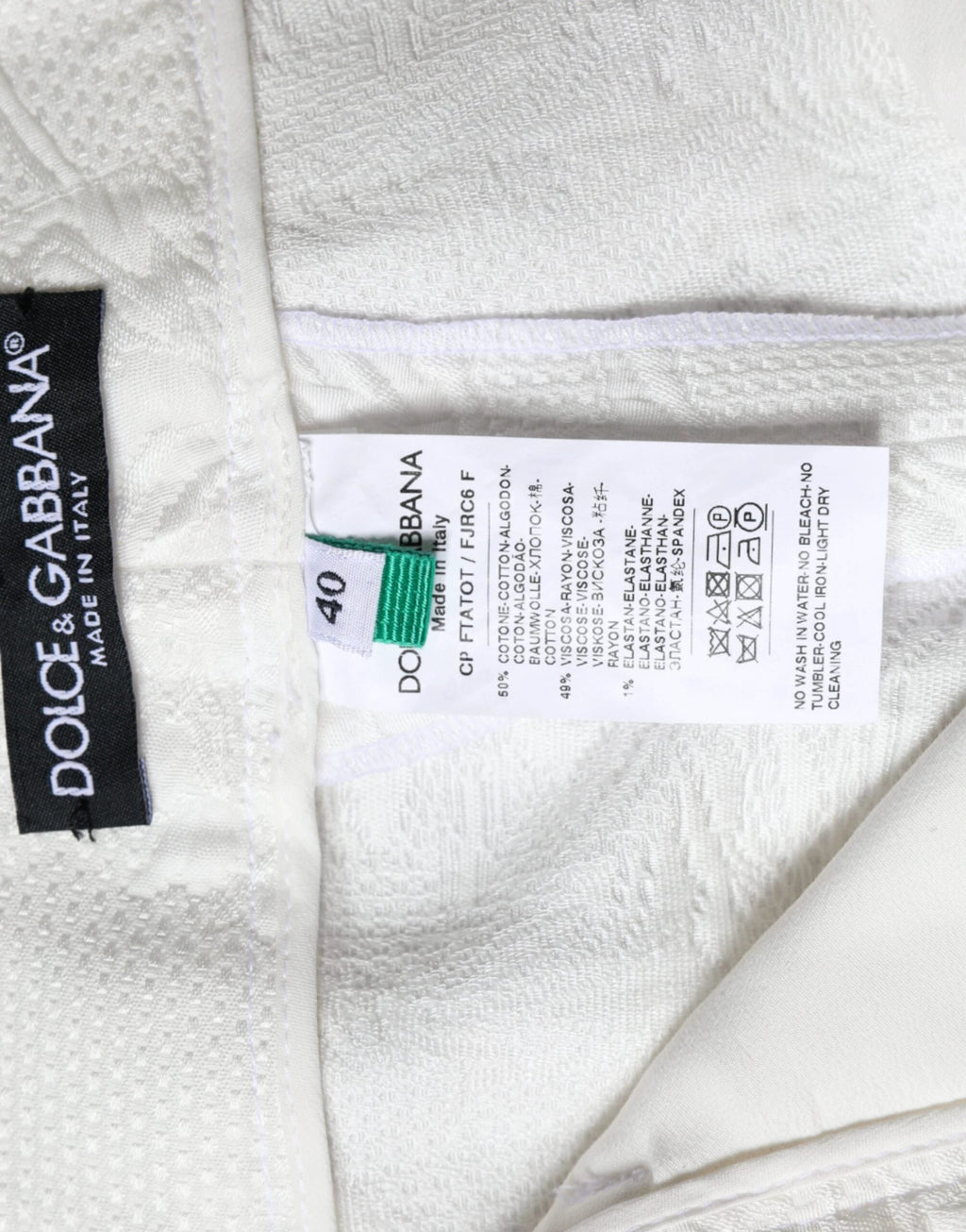 Dolce & Gabbana White Floral Brocade Cotton Cropped Pants by Dolce & Gabbana